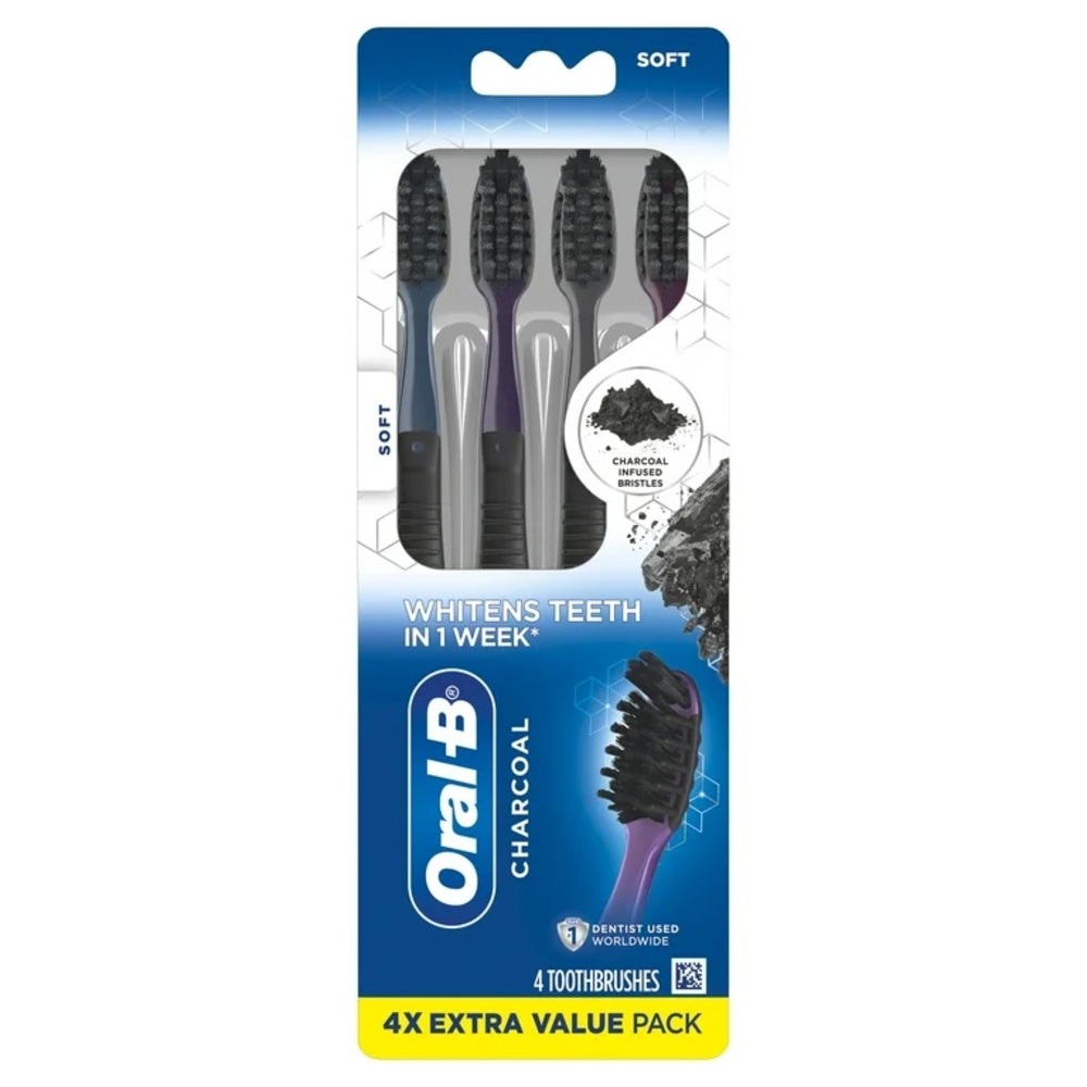 Oral-B soft bristle charcoal whitening toothbrushes in multi pack (4) NWT - Picture 6 of 7